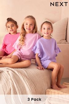 Pink/Purple Ruffle Short Sleeve Pyjamas 3 Pack (9mths-16yrs) (257720) | KRW53,400 - KRW70,400