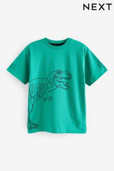 Green Linear Dino Relaxed Fit Short Sleeve Graphic T-Shirt (3-16yrs) (258101) | OMR3 - OMR4