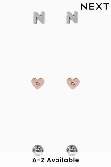 Heart Initial Stud Earrings Three Pack