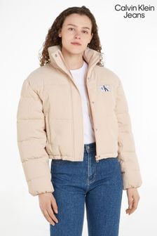 Calvin Klein Jeans Cream Corduroy Cropped Puffer Jacket (258502) | €164