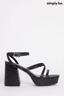 Črni posebno široki sandali s peto in paščki Simply Be Vicky (258545) | €23