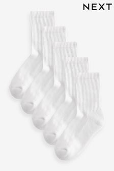 White Regular Length Cotton Rich Cushioned Footbed Ribbed Ankle Socks 5 Pack (259051) | NT$310 - NT$400