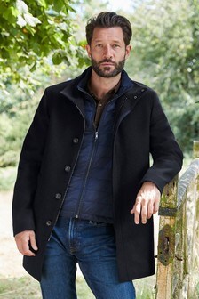 Navy Italian Fabric Funnel Neck Coat With Removable Gilet (259056) | ₪ 311