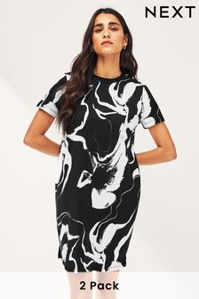 Zestaw 2 jednobarwny/czarny - Sukienka t-shirtowa z okrągłym dekoltem i krótkim rękawem (259665) | 155 zł