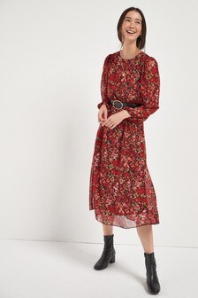 Robe manches longues imprimées à ceinture