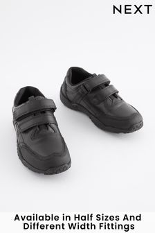 Black Extra Wide Fit (H) School Leather Double Strap Shoes (260170) | €35 - €45