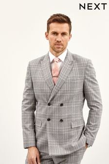 Grey Double Breasted Slim Fit Check Suit: Jacket (260404) | $134