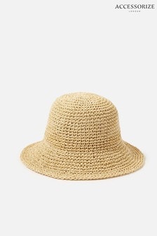 Accessorize Natural Sally Straw Bucket Hat (260587) | OMR9