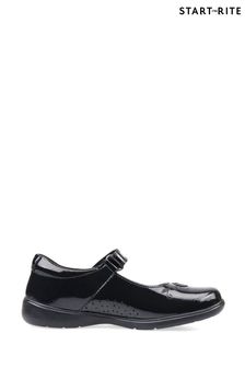 Start-Rite Wish Rip-Tape Black Patent Leather School Shoes F Fit