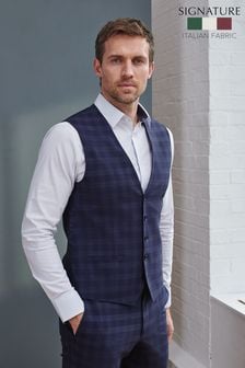 Navy Blue Signature Tollegno Wool Check Suit: Waistcoat (261184) | 50 €