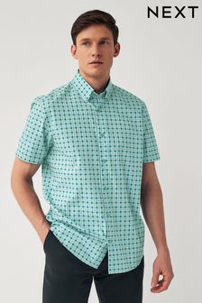 Teal Blue Geometric - Regular Fit Printed Short Sleeve Shirt (261351) | kr520