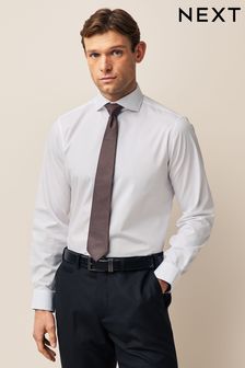 White/Bronze Brown Regular Fit Single Cuff Shirt And Tie Pack (261406) | $48