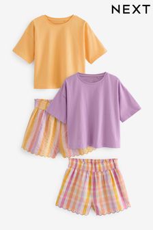 Żółty/fioletowy - Zestaw 2 piżam z tkaniny w kratkę (3-16 lat) (261599) | 135 zł - 180 zł