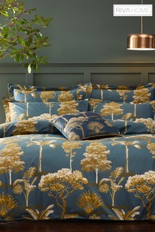 Paoletti Blue Blue Arboretum Botanical Print Cotton Sateen Duvet Cover and Pillowcase Set (261637) | 43 € - 78 €
