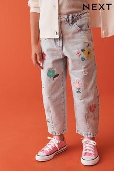 Light Blue Denim Floral Embroidered Balloon Jeans (3-16yrs) (262222) | $30 - $37