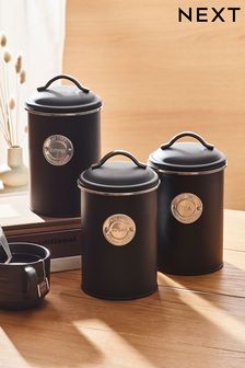 Black Set of 3 Storage Tins Badge Kitchen Storage (262510) | R355