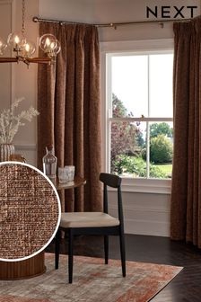 Rust Brown Next Multi Chenille Pencil Pleat Lined Curtains
