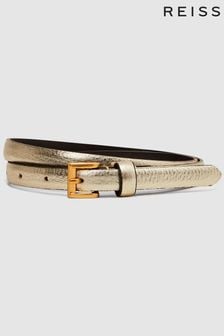 Reiss Gold Molly Mini Leather Metallic Thin Belt (262663) | €70