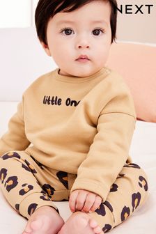 Brown Leopard Print Slogan Baby Cosy Sweater And Leggings 2 Piece Set (262749) | €8 - €9