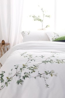 White Jasmine Tree Duvet Cover and Pillowcase Set