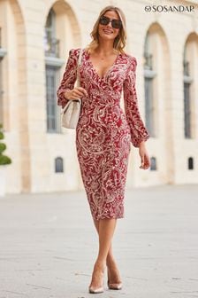 Sosandar Red Baroque Print Belted Wrap Dress (263316) | 115 €