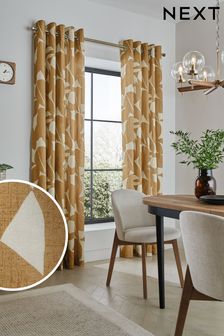 Mustard Yellow Overscale Leaf Eyelet Lined Curtains (263523) | €39 - €125
