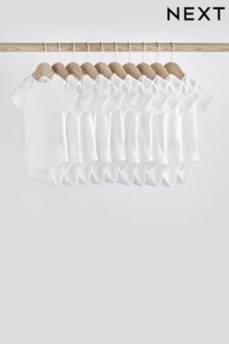 أبيض أساسي - عبوة من 10 قطع لباس قطعة واحدة أساسية بكم قصير للبيبي لون أبيض (263726) | 84 ر.ق - 103 ر.ق
