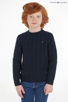 Синий детский свитер с узором "косишка" Tommy Hilfiger Essential (265319) | €76 - €89