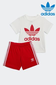 Set tricou și pantaloni scurți cu emblemă trifoi pentru bebeluși adidas Originals Roșu/alb (265380) | 149 LEI