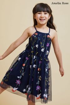 Amelia Rose Childrens Blue Embroidered Dress (265466) | €41
