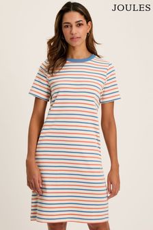 Joules Eden Coral & Blue Striped Short Sleeve Jersey Dress With Pockets (265494) | AED222