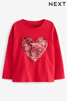 Rouge/blanc - T-shirt à manches longues avec cœur à sequins (3-16 ans) (265702) | €9 - €13