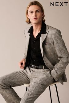 Neutral Tailored Fit Linen Blend Check Suit Jacket (265910) | LEI 658