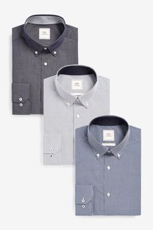 Navy Blue White Print Check Slim Fit Single Cuff Shirts 3 Pack (265991) | 37 €