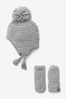 Grey 2 Piece Trapper And Mittens Set (3mths-6yrs) (266322) | €19 - €21