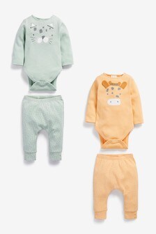 Lot de 4 ensembles leggings et bodies en coton bio à imprimé animal (0 mois - 2 ans)
