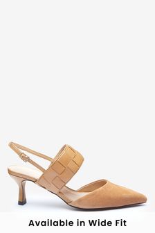 Chaussures slingback à petits talons avec bride tissée en cuir