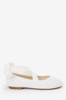 White Glitter Bridesmaid Collection Occasion Ballet Tie Shoes (267581) | €22.50 - €30