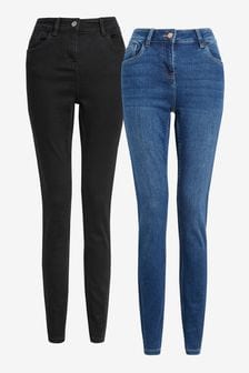 Middenblauw/zwart met wassing - Set van 2 skinny jeans (267596) | €16