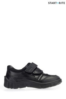 Start-Rite Luke Rip Tape Black Leather School Shoes Wide Fit