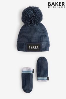 Baker by Ted Baker Boys Navy Pom Beanie And Mittens Set (268791) | DKK260