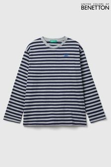 Benetton Boys Blue Logo Stripe Long Sleeve Top (268824) | €9