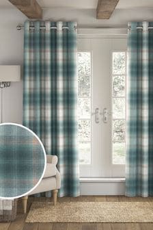 Teal Blue Serena Check Eyelet Lined Curtains (269290) | ₪ 213 - ₪ 492