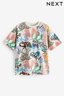 Ecru Cream Graffiti All-Over Print Short Sleeve T-Shirt (3-16yrs) (269305) | $10 - $15