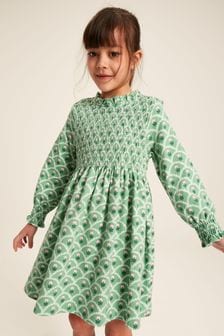 Joules Gracie Green Long Sleeve Shirred Dress (269470) | SGD 58 - SGD 64