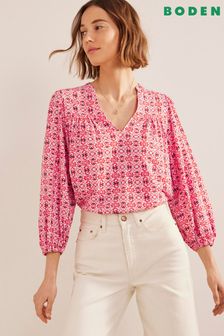 Boden Red Printed Notch Neck Top (269538) | €34
