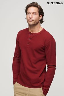 Superdry Red Waffle Long Sleeve Henley Top (270079) | BGN 84