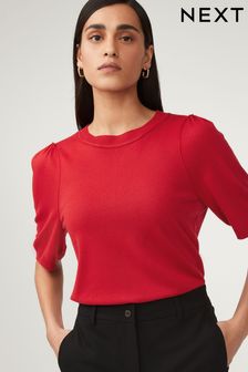 Red Round Neck Short Sleeve Knitted Top (270145) | ₪ 53
