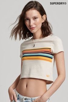 Superdry Cream Vintage Stripe Crop T-Shirt (271011) | OMR10