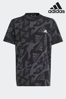 Negru - Tricou sport cu Esențiale și Imprimeuri pe toată suprafața Adidas (271081) | 107 LEI